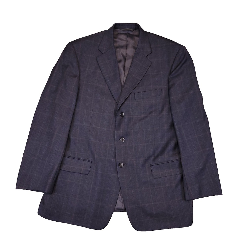 H Freeman Executive Collection 44R Navy Windowpane Loro‎ Piana Super 120s Wool